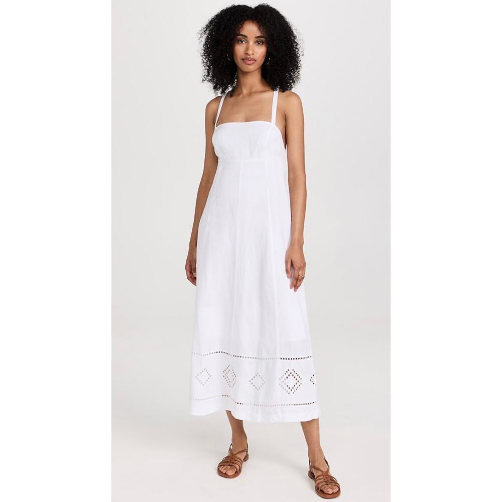 Madewell Embroidered Eyelet Tie Back‎ Cami Midi Dress Size 10 White